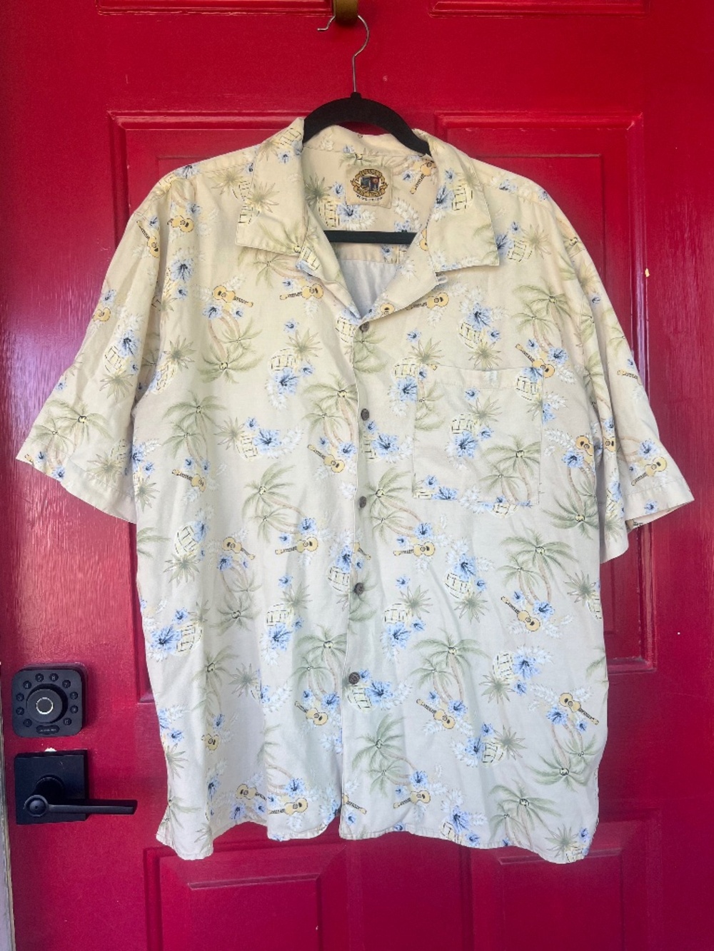 West Indies Men's Silk Shirt Large Summer Beach Vacation Palm Trees Soft Luxury